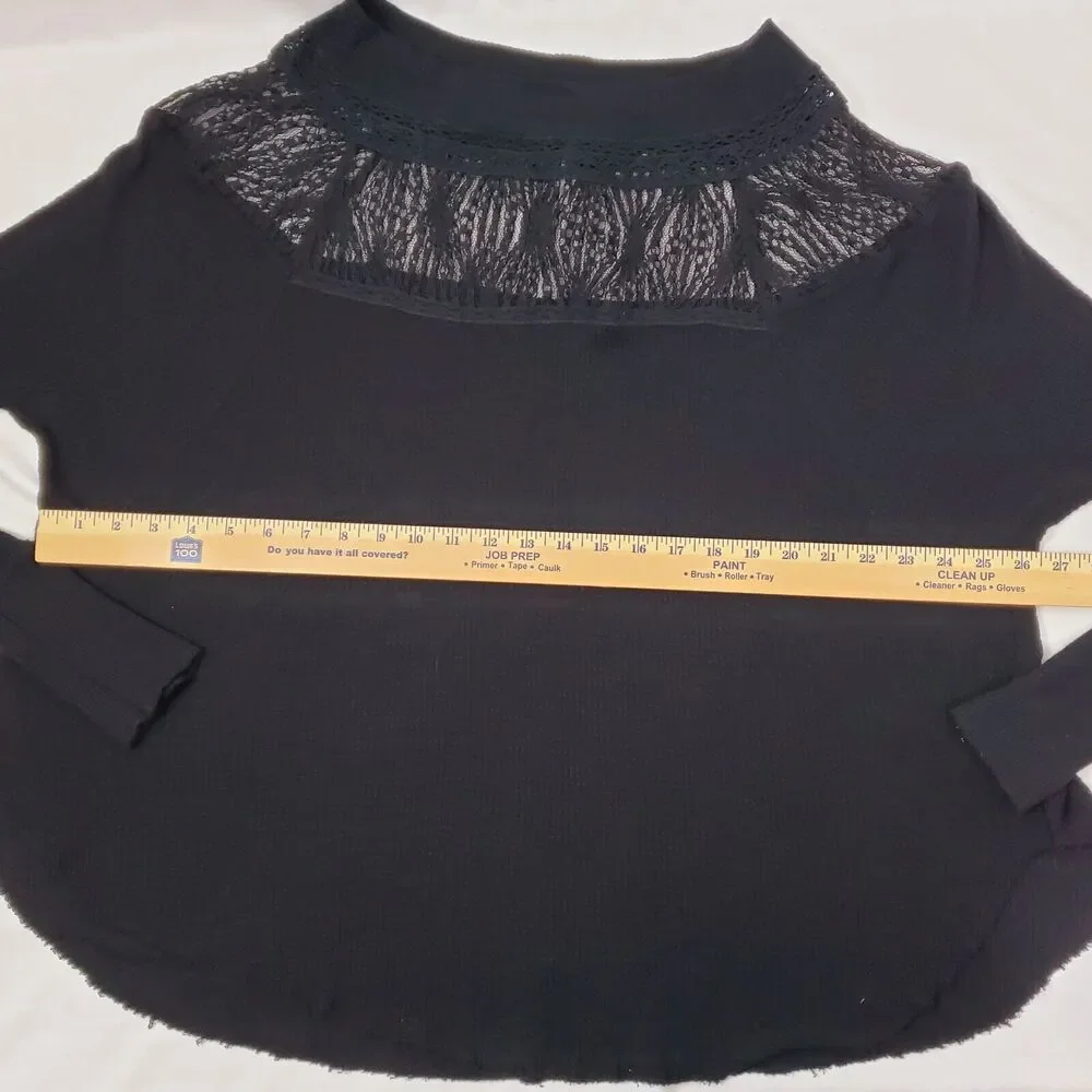Free People Top M Spring Valley Thermal Black Lace Waffle Knit Womens Shirt